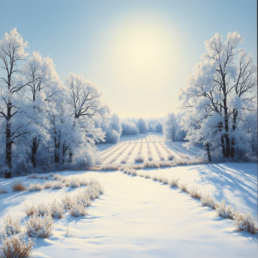 Hoarfrost Landscape in Oisterwijk with Sunlight Reflection