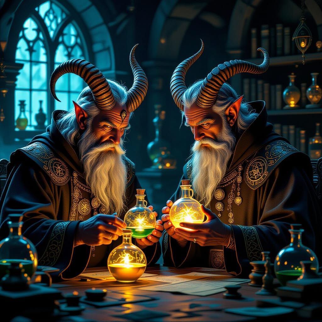 Experienced Potion Tasters in Moody Fantasy Laboratory