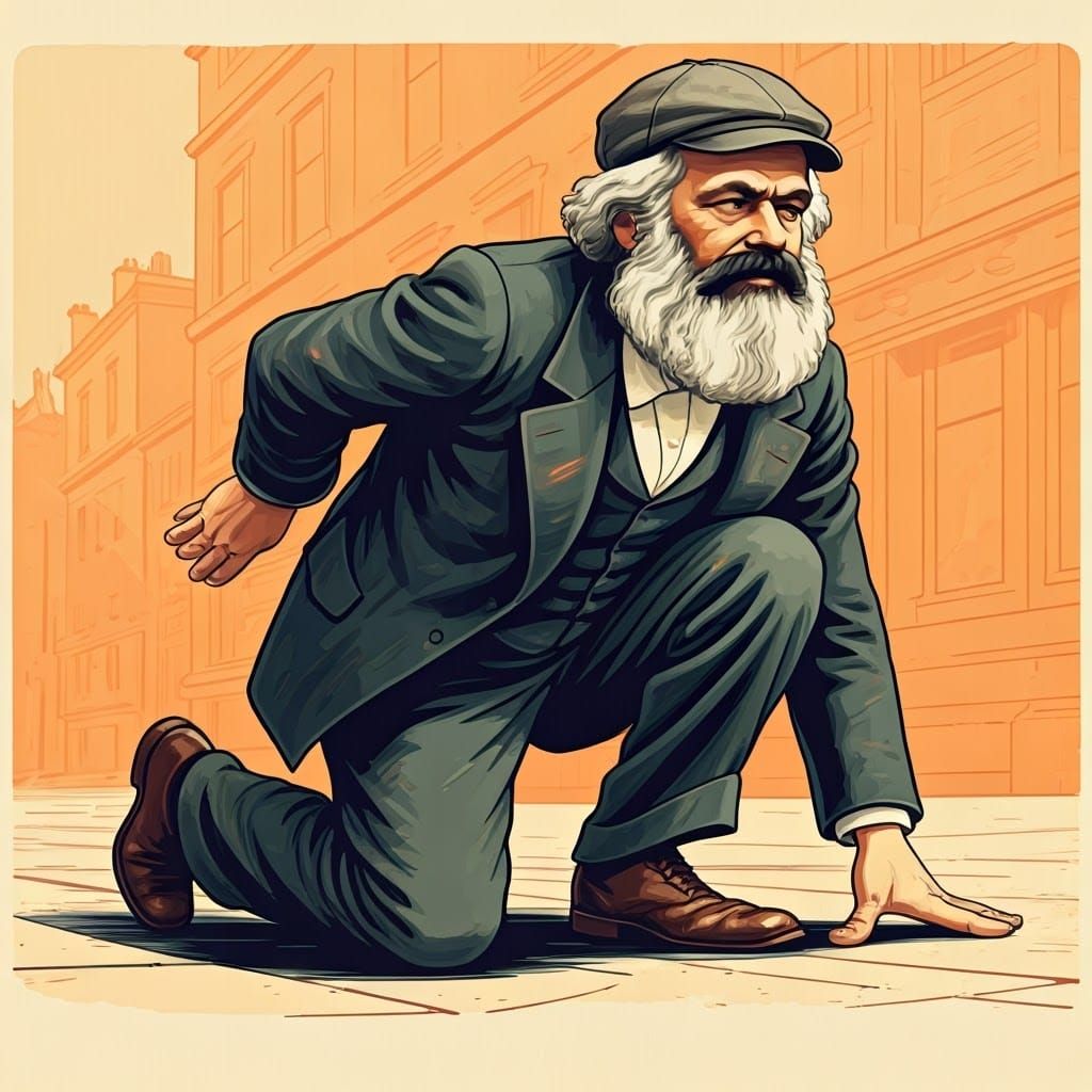 Karl Marx Ready to Sprint Through Victorian Streets