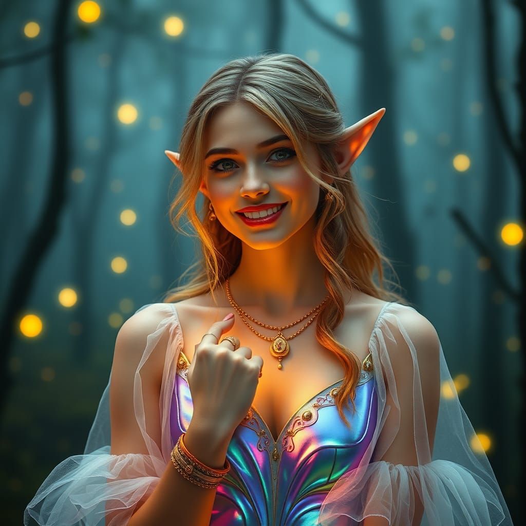 Beautiful Elf Woman in a Foggy Forest