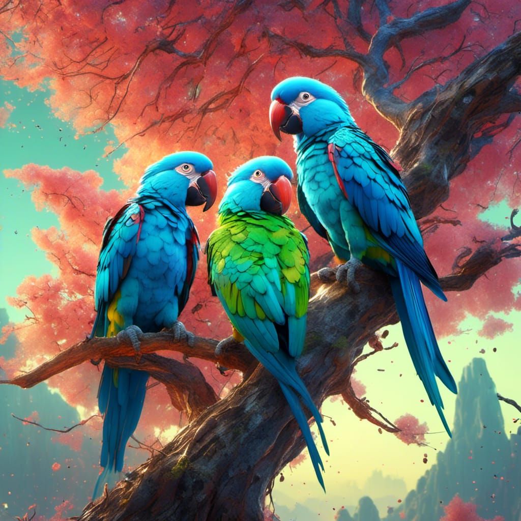 Parrots in a Lush Jungle, Digital Matte Painting