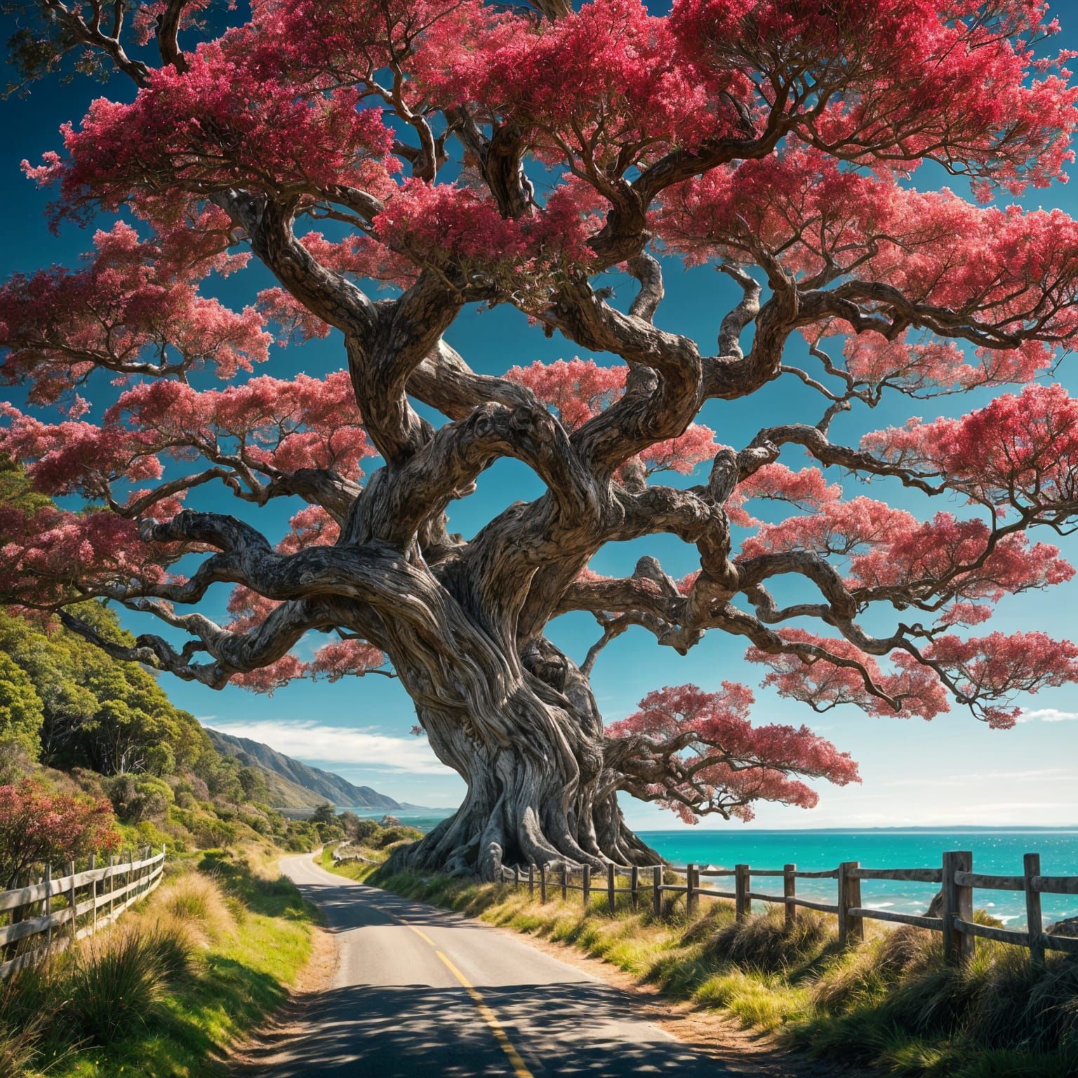 Pohutukawa Tree on New Zealand Coast Road