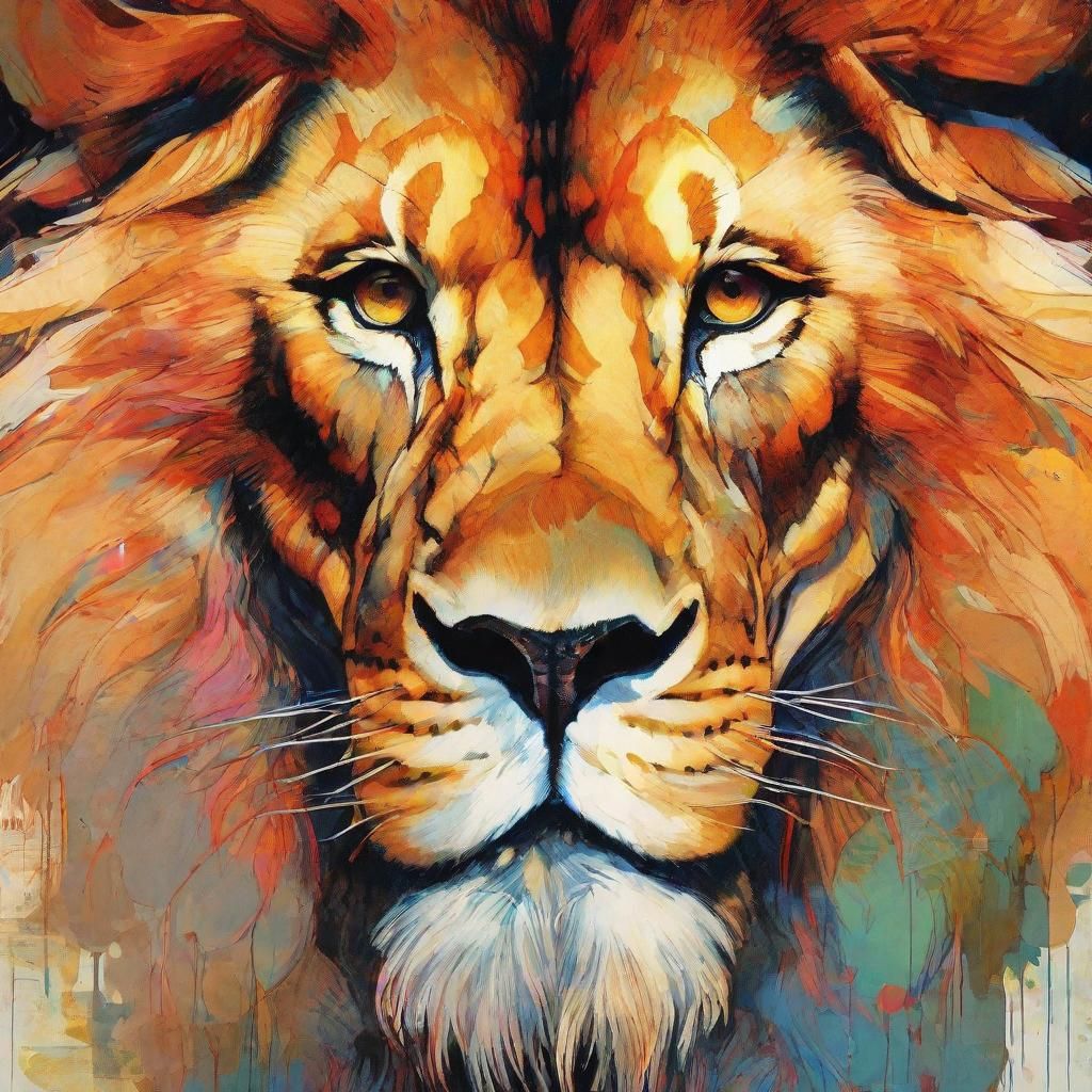 Majestic Lion Portrait in Triadic Color