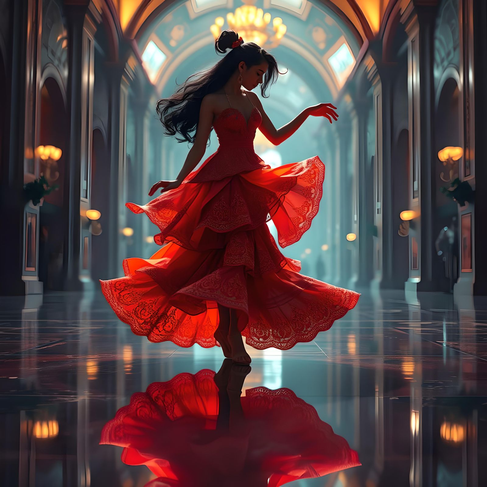 Brazilian Lady Dancing with Reflection, Fantasy Art