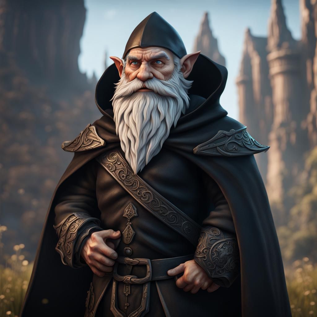 Gnome in Black Cape: Fantasy Concept Art
