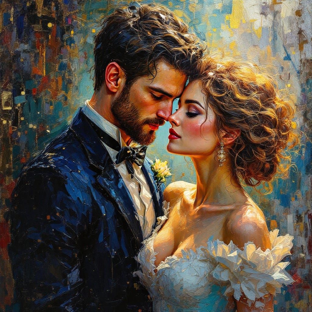 Romantic Couple in Impasto Style