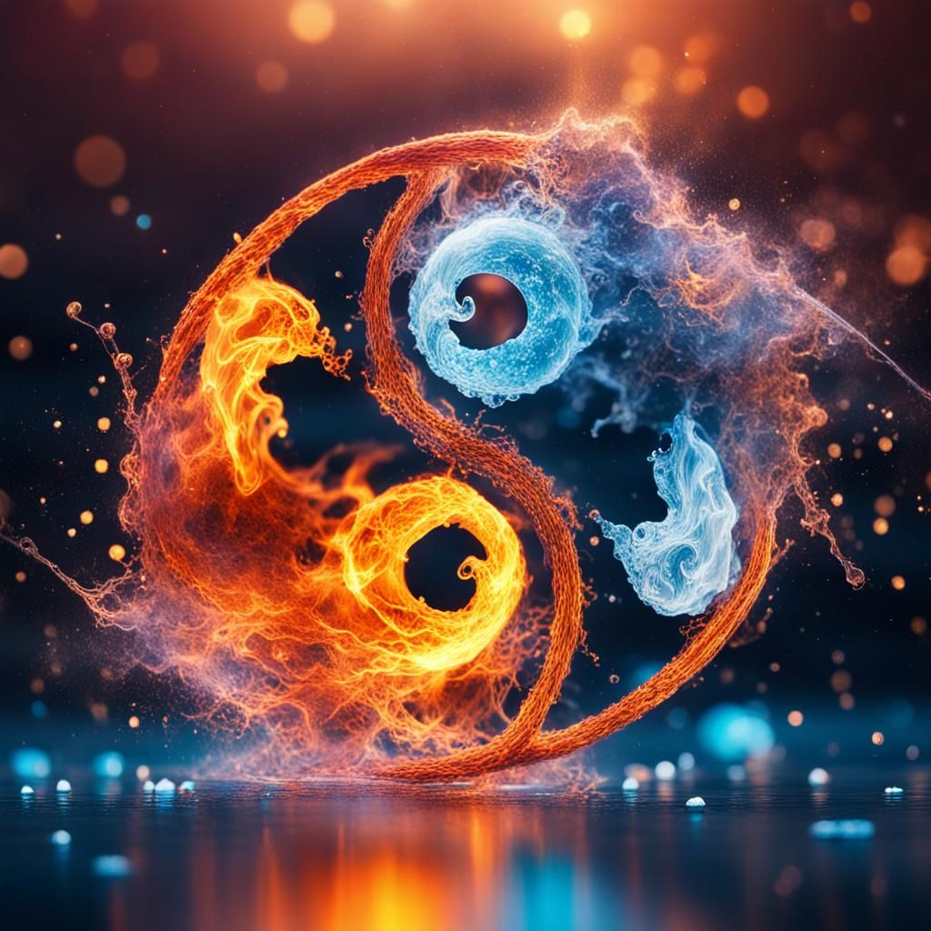 Yin Yang Fire and Water in Cosmic Illustration