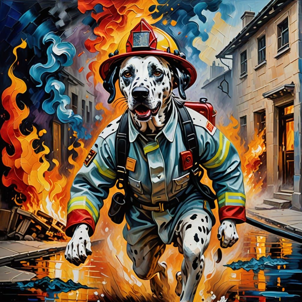 Dalmatian Firefighter in Energetic Escape