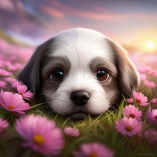 Detailed Matte Painting of a Shih Tzu Puppy