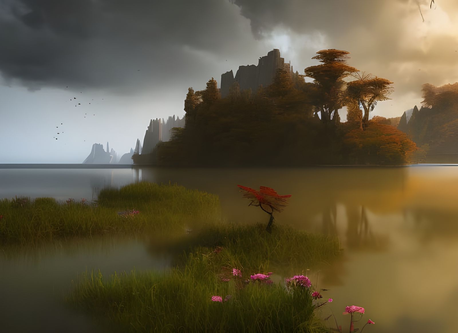 Serene Lake Landscape Photography in Hyperreal Detail