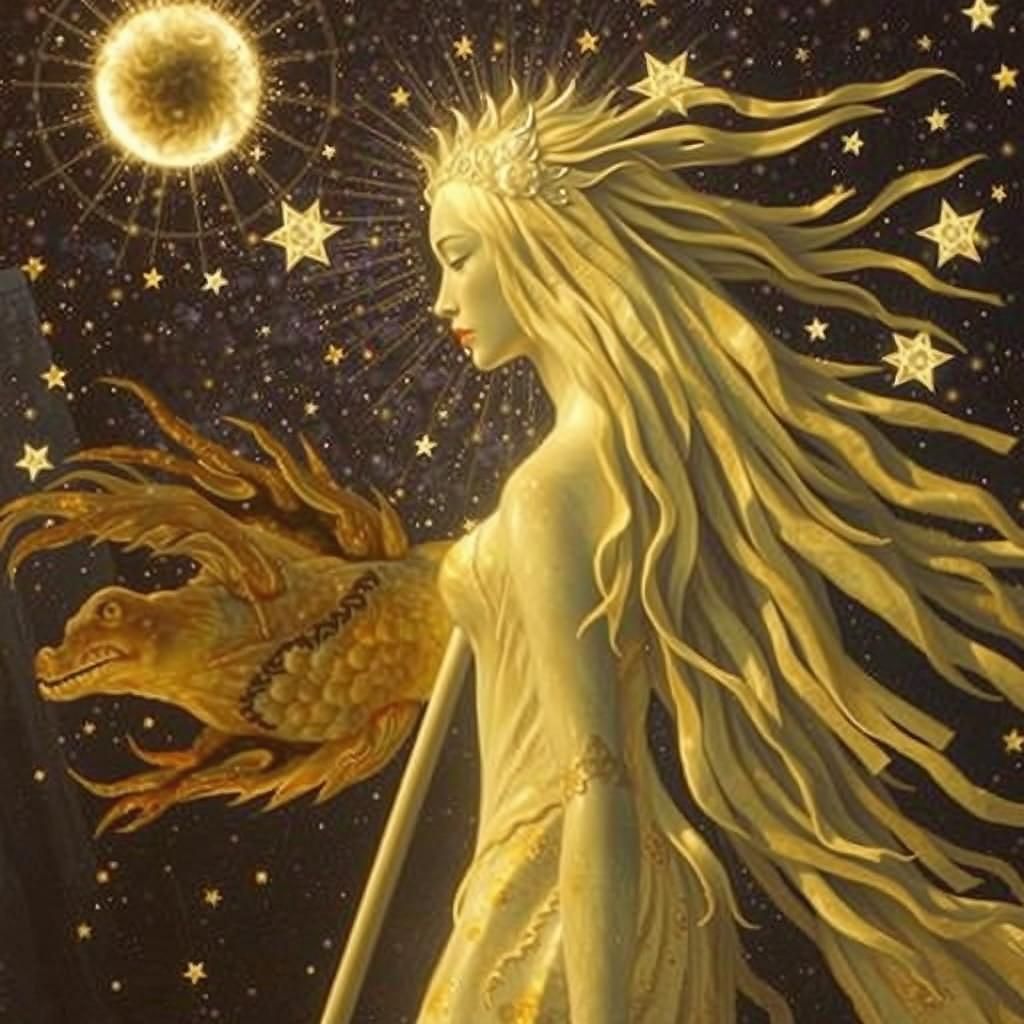 Celestial Woman in Starry Night Surrealism