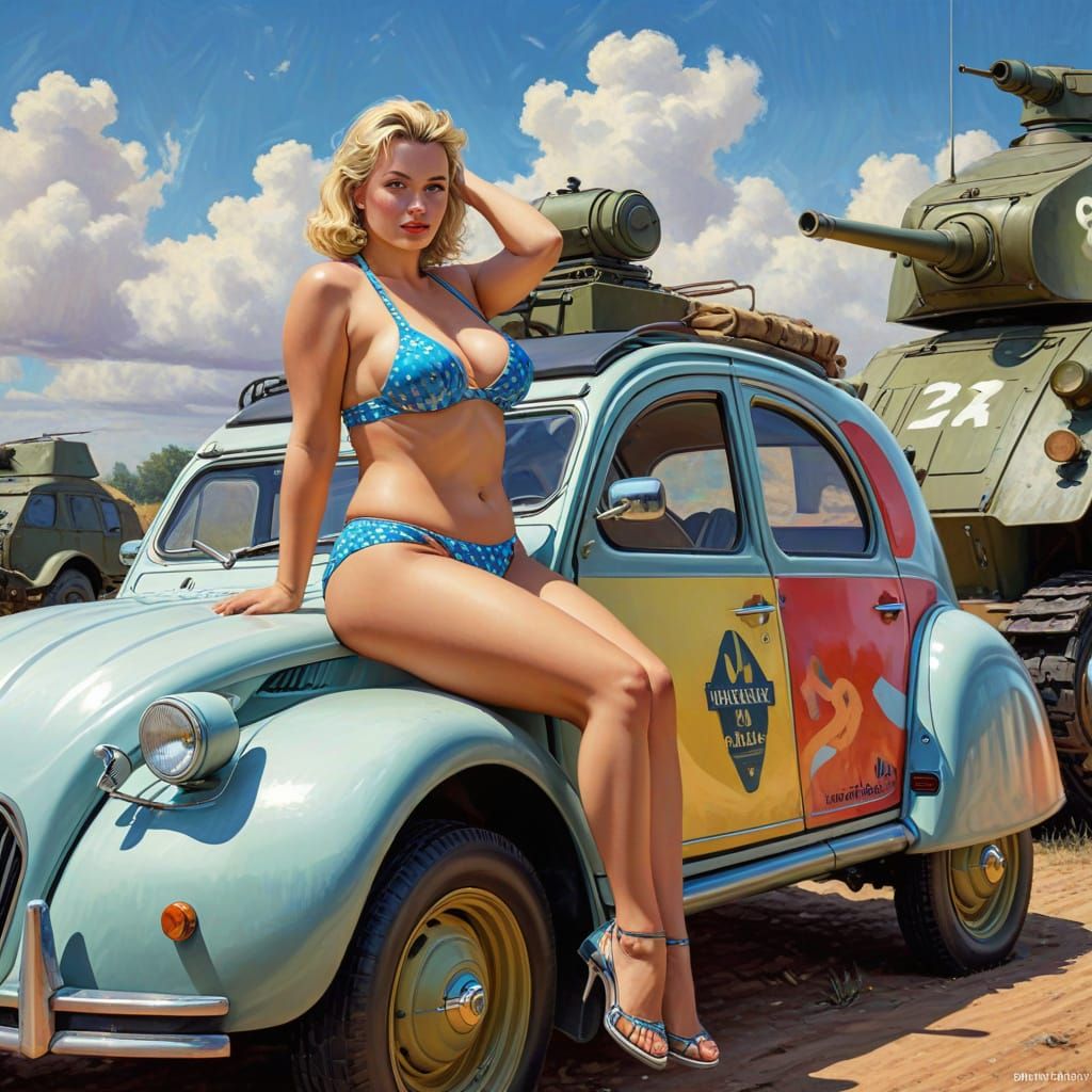 Weird with all the cannons etc for just a woman and a 2CV...