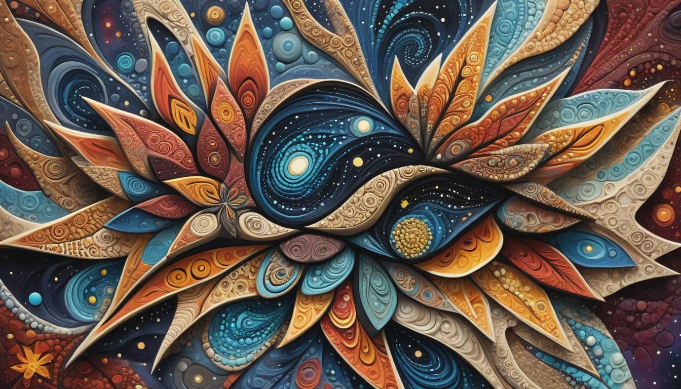 Cosmic Aboriginal Fractal Art in Surreal Style