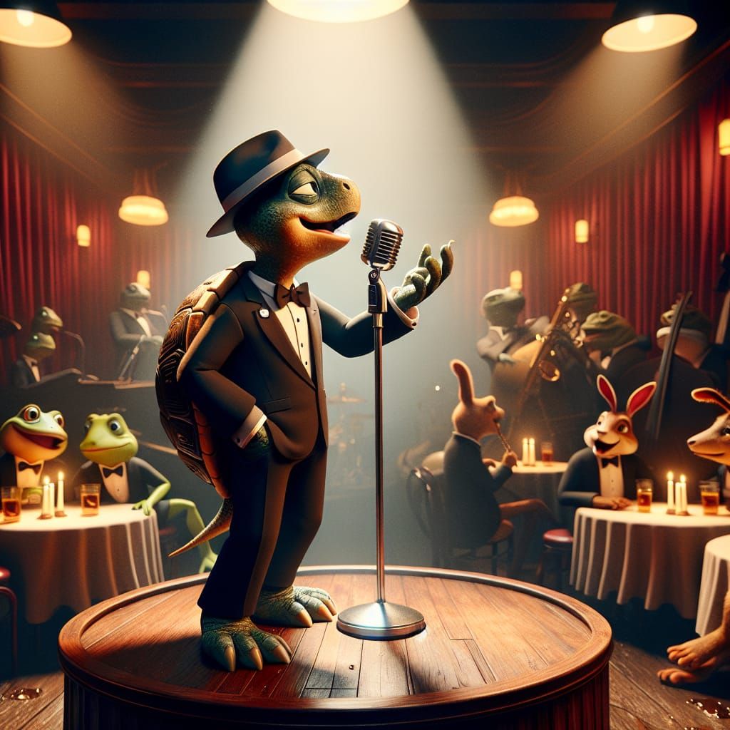 Sinatra-Style Turtle Serenade in Woodland Jazz Club