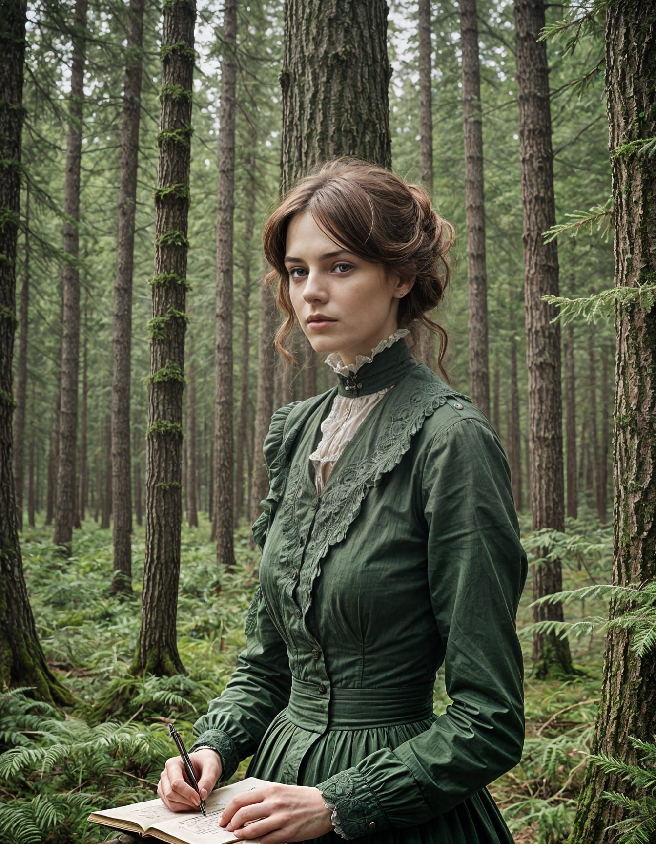 Edwardian Scribe Portrait in Coniferous Forest