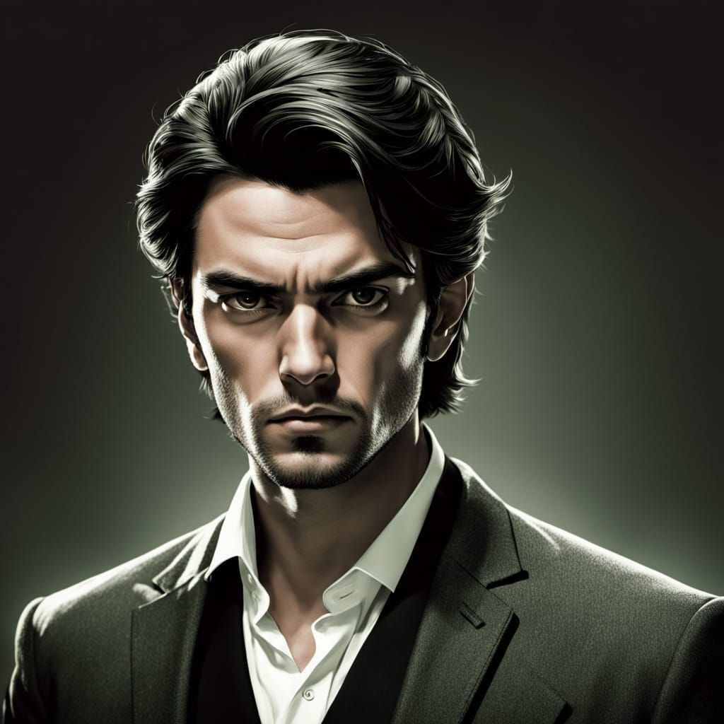 Gritty Black and White Portrait of a Stern Man