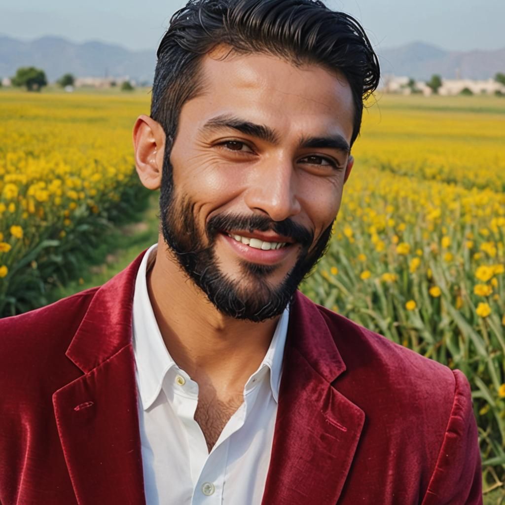 Smiling Man in Velvet Suit, Digital Art Portrait