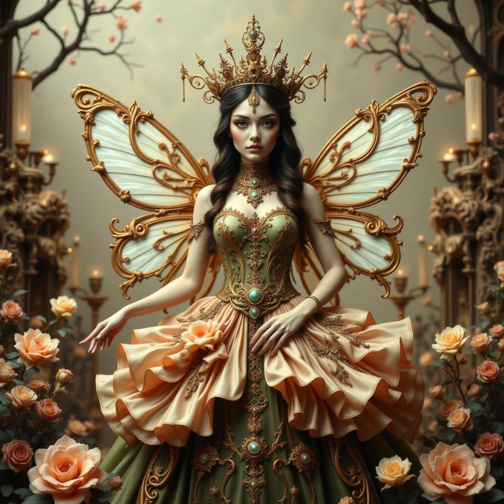 Clockwork Fairy Tends Mechanical Garden in Steampunk Style