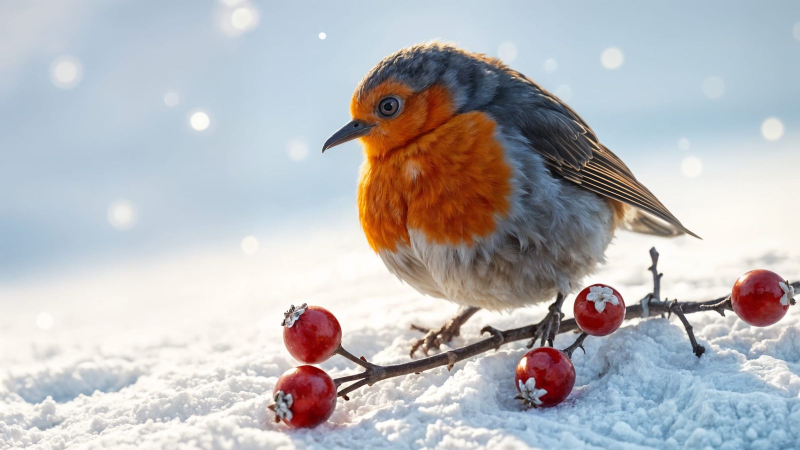 Cartoon Robin in Snow, Detailed 3D Render