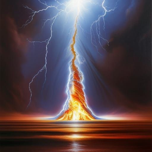 Chaotic Storm with Trapped Demon: Oil Painting