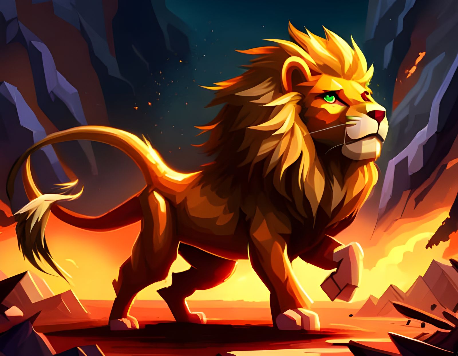 Pixel Art: Aggressive Majestic Lion with Explosions