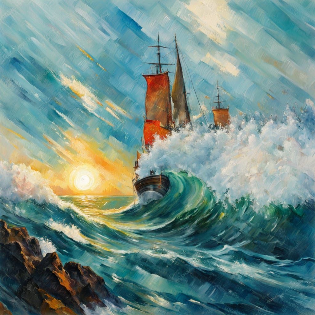 Impressionist Ocean Masterpiece with Thick Brush Strokes