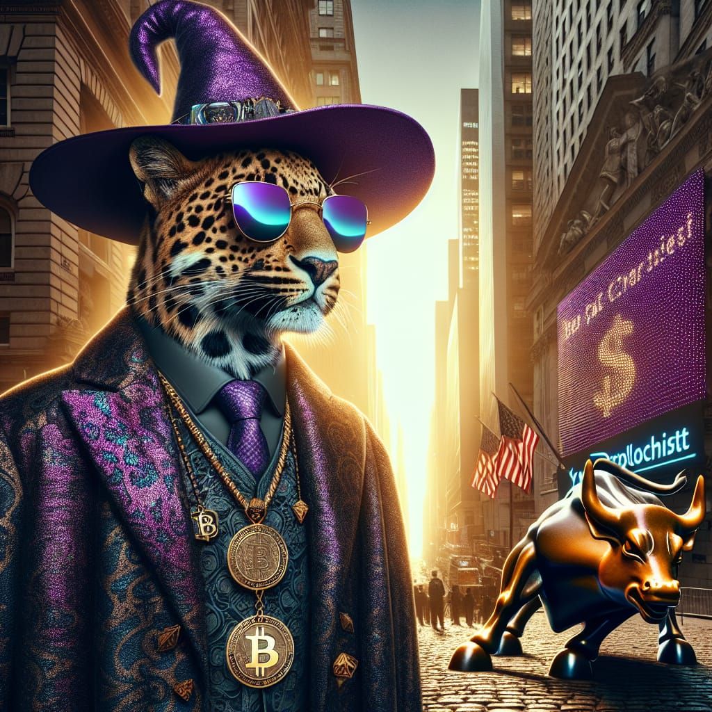Leopard Cryptolusionist on Wall Street as Digital Painting