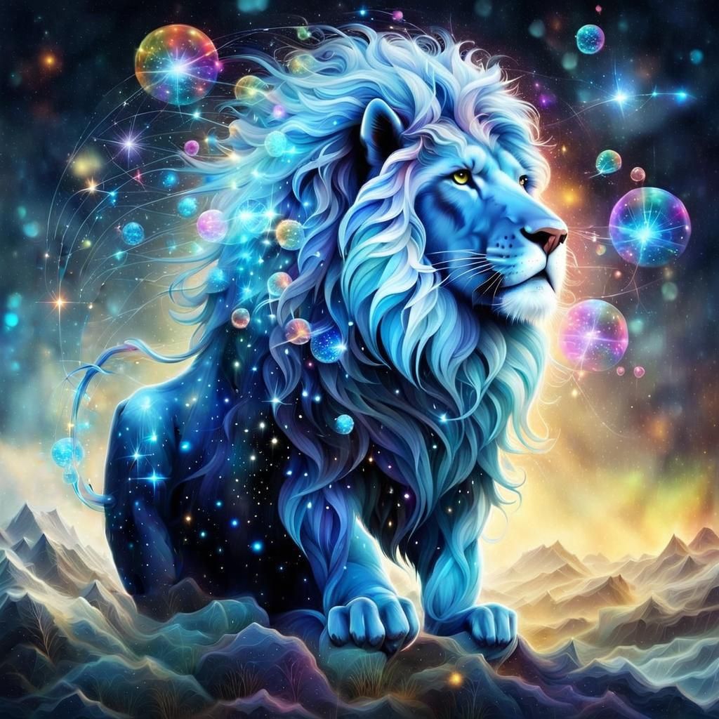 Electric Lion Double Exposure in Digital Art Style