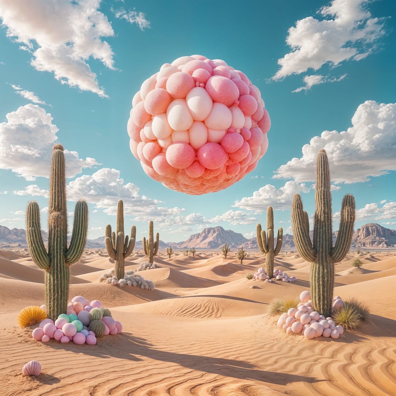 Surreal Sugar Desert with Rock Candy Cacti and Jawbreaker Su...