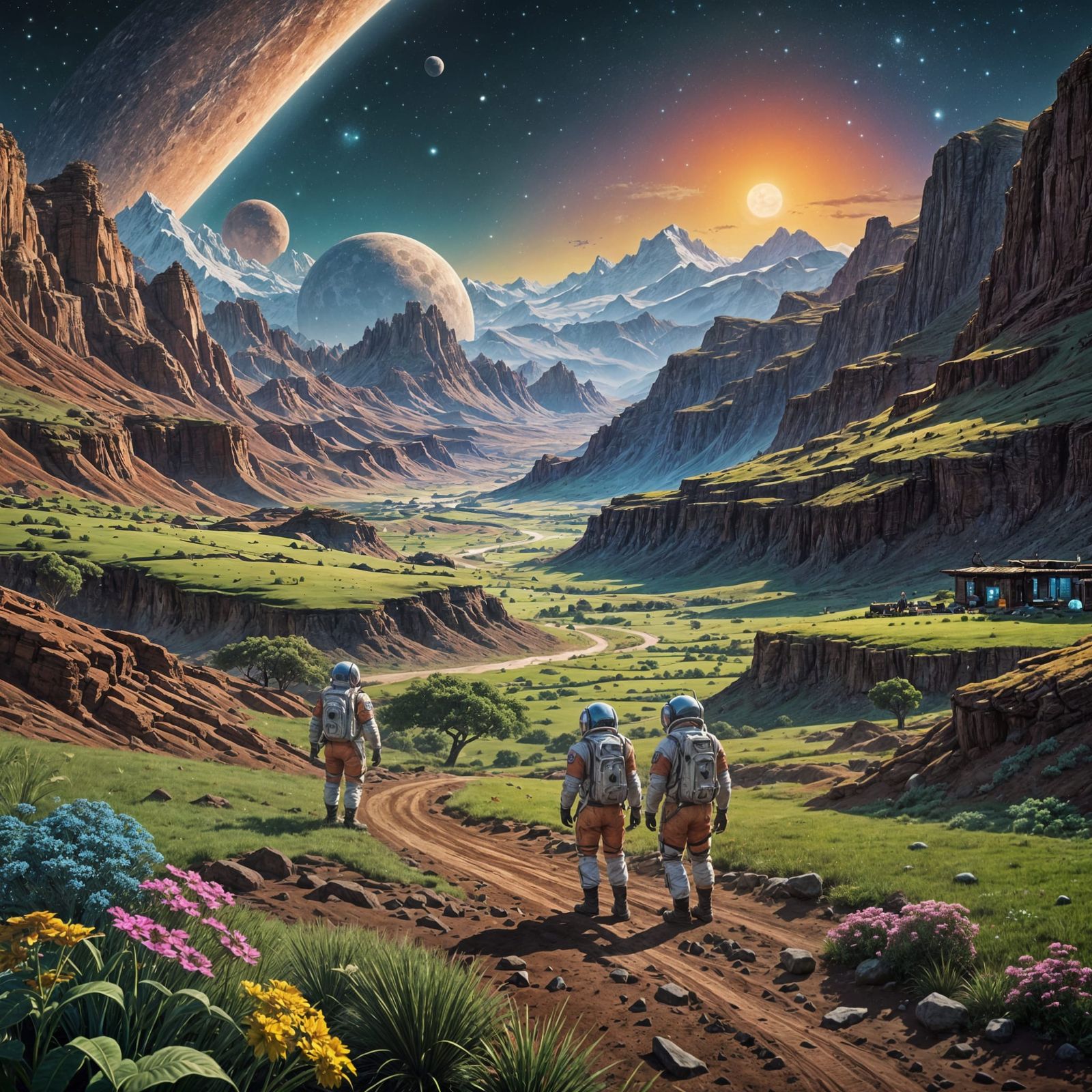 Moon Farmers in Solitude: A Detailed Matte Painting