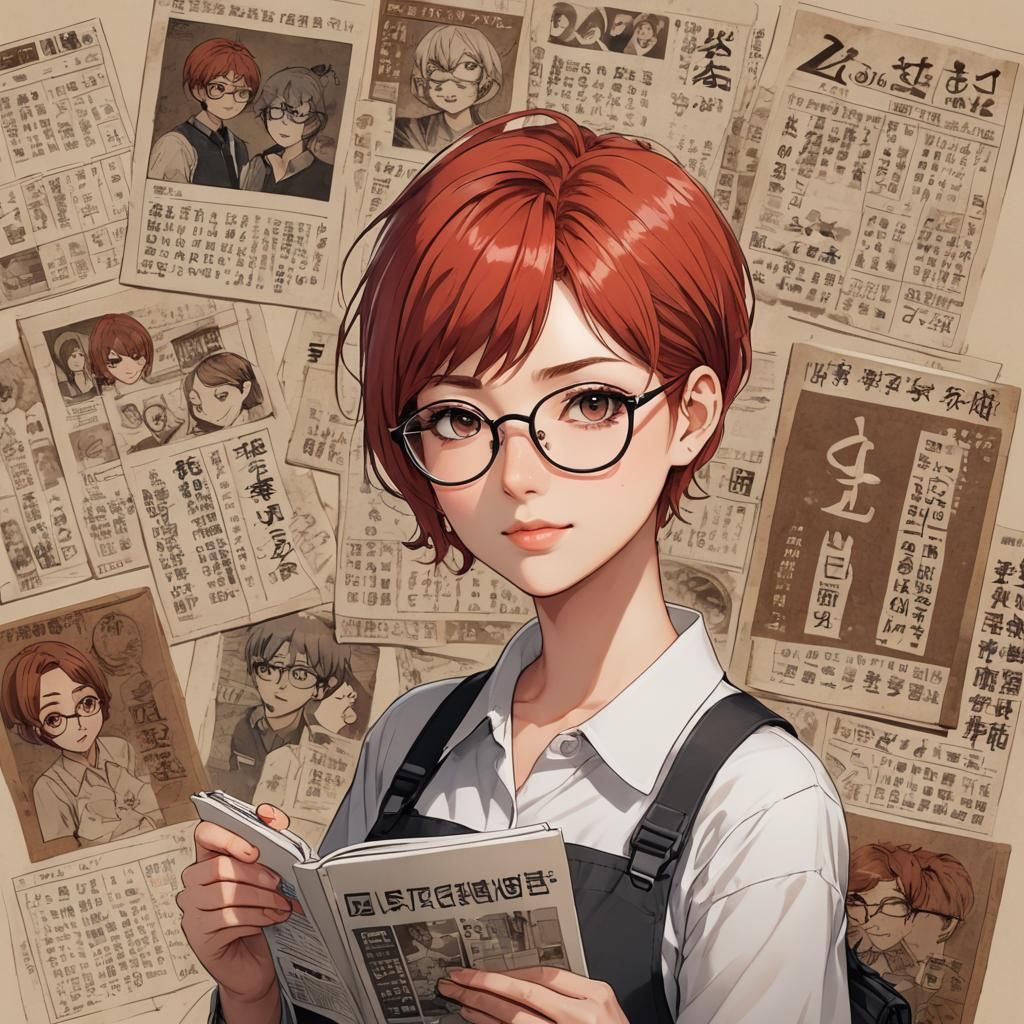 Anime Girl with Red Hair Holding Calendar