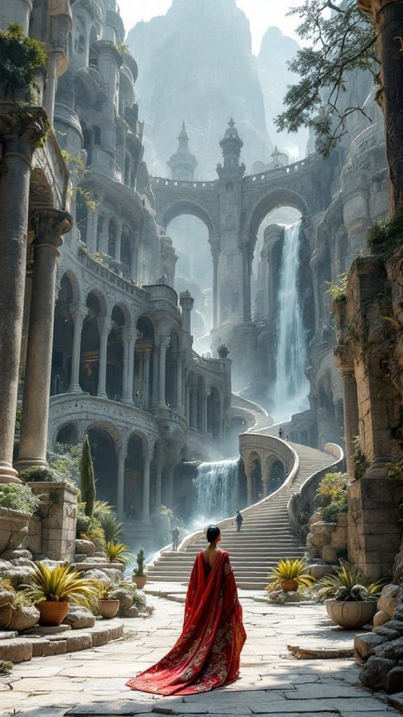 Epic Concrete Cityscape with Vibrant Figure