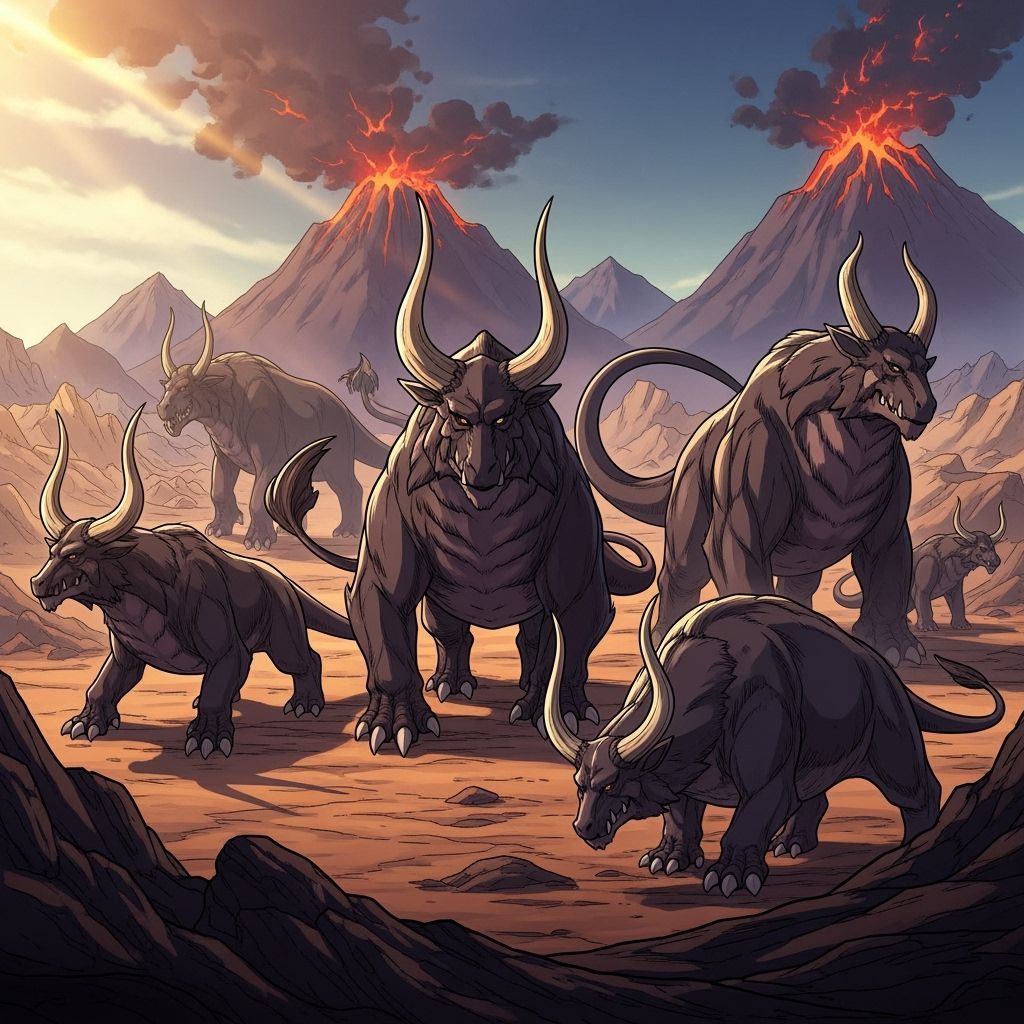 Manga Behemoths in Desert Landscape