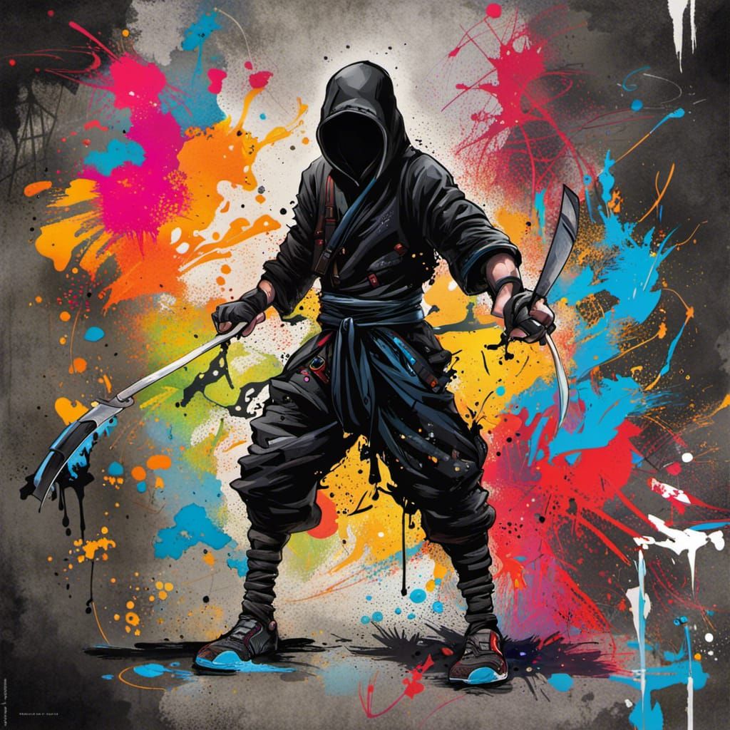 Ninja with Mystical Power in Graffiti Art Style
