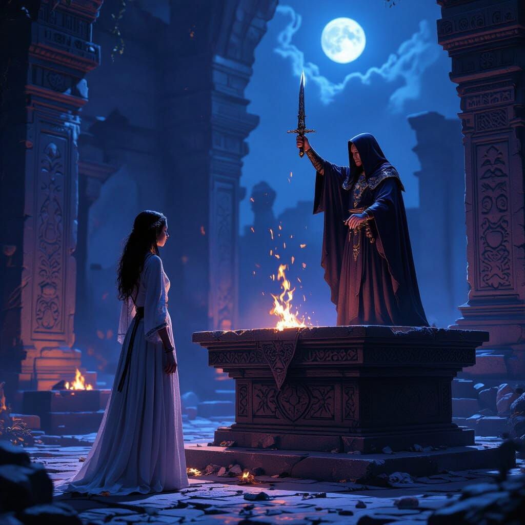 Midnight Ritual Sacrifice on Ancient Altar