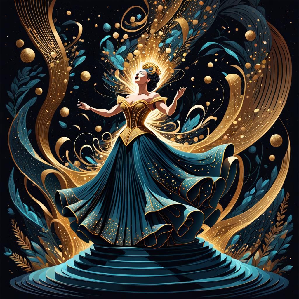 Dramatic Isometric 3D Opera Scene in Gouache