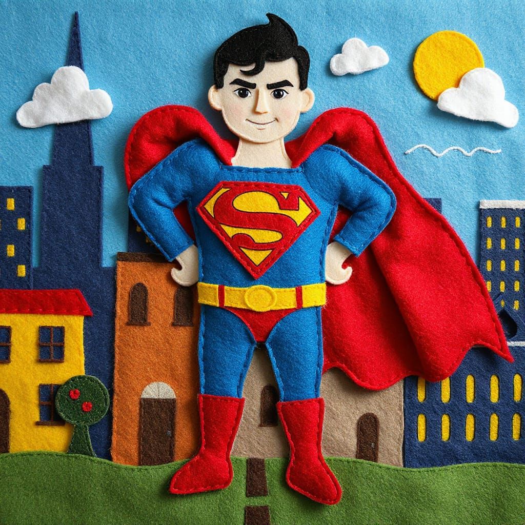 Fuzzy Felt Superman in Art Deco Felt City