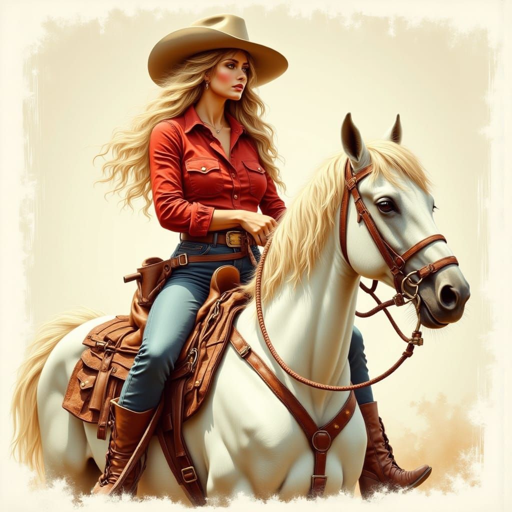 Stylized Female Cowboy in Vintage Western Poster Style
