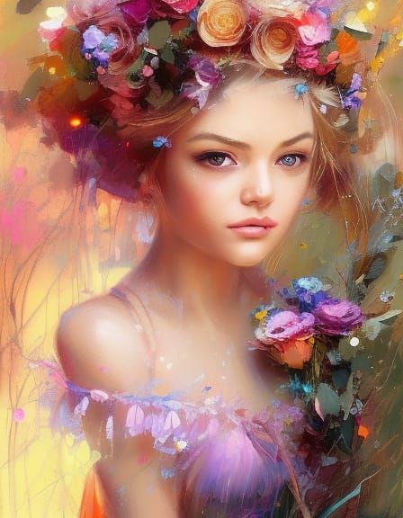 Blonde Fairy Portrait in Romantic Realism Style