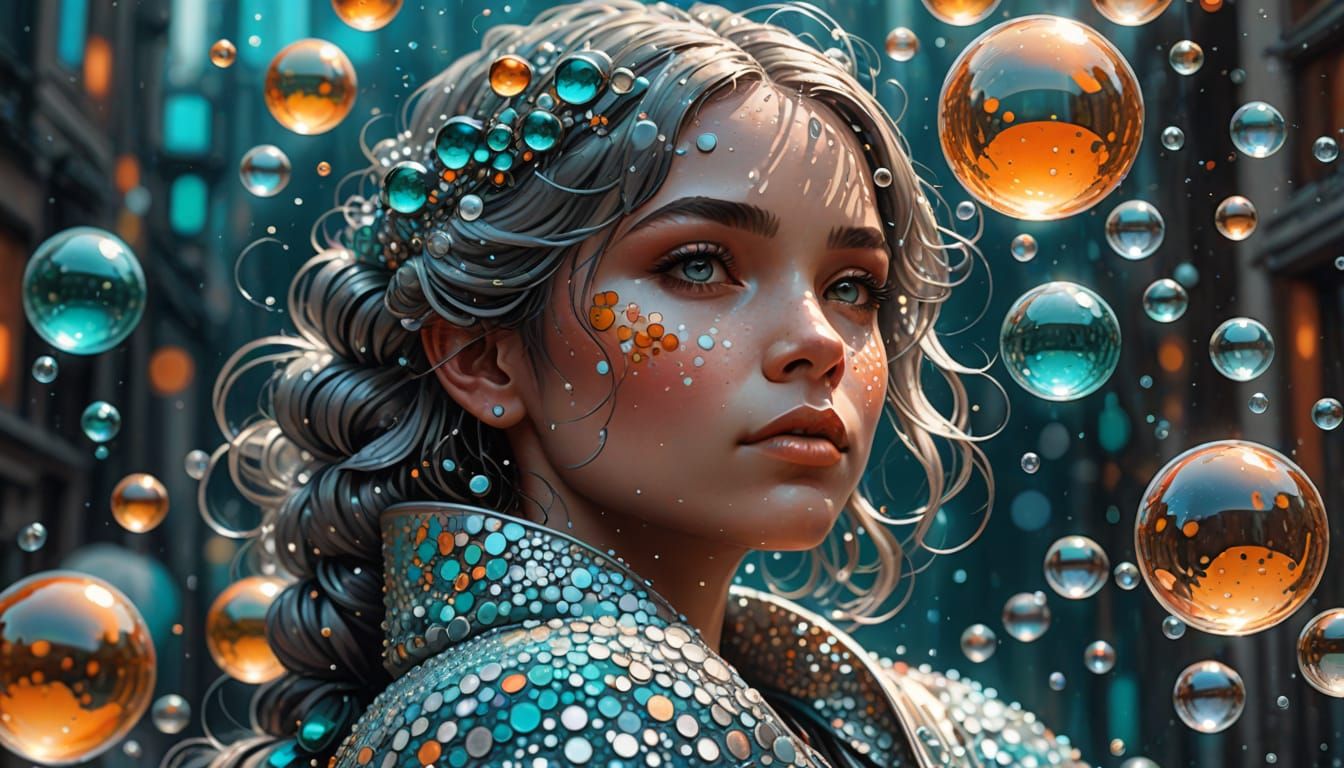 Pointillist Bubbles in Silver and White: Digital Art