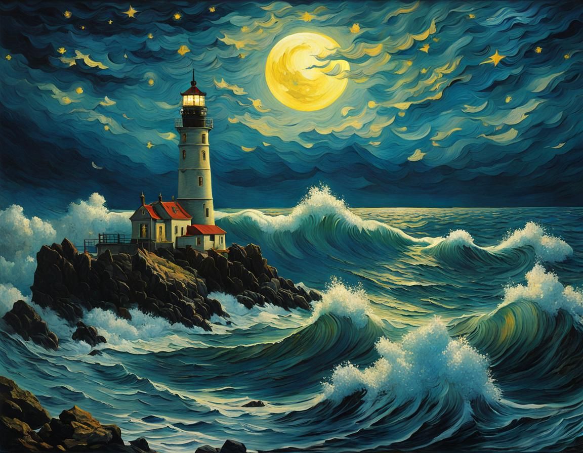 Gothic Lighthouse Under Starry Night Sky