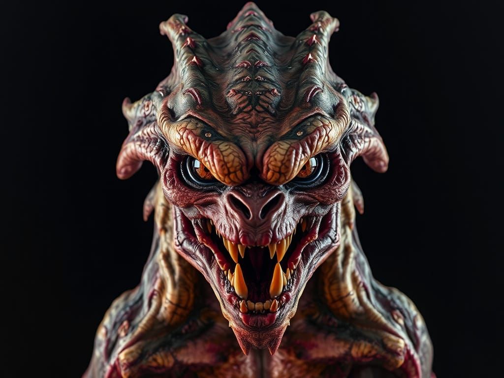 Detailed Monster Portrait in Watercolor Sci-Fi Style