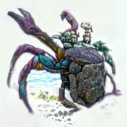 Giant Coconut Crab Scaling Rocky Cliff in Fairycore Style
