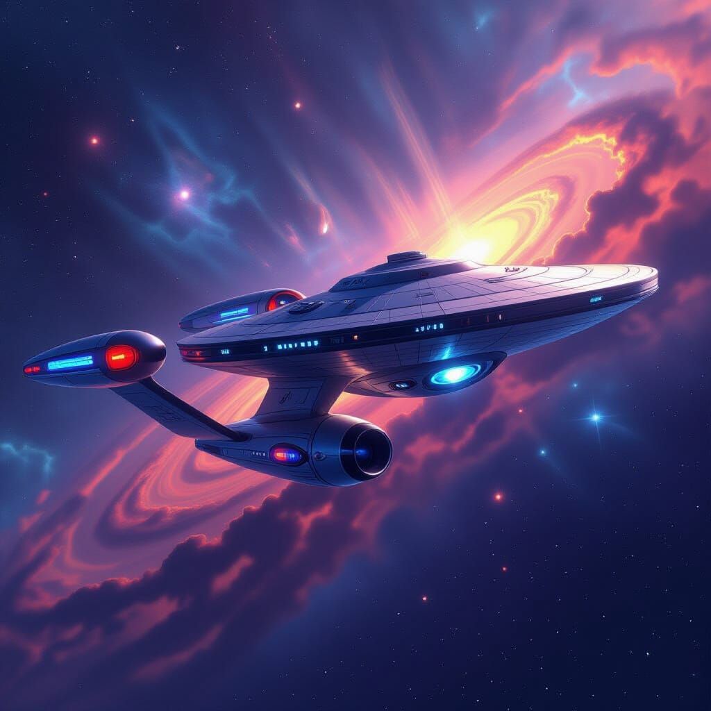 Futuristic Starship Enterprise Soaring Through Nebula Galaxy