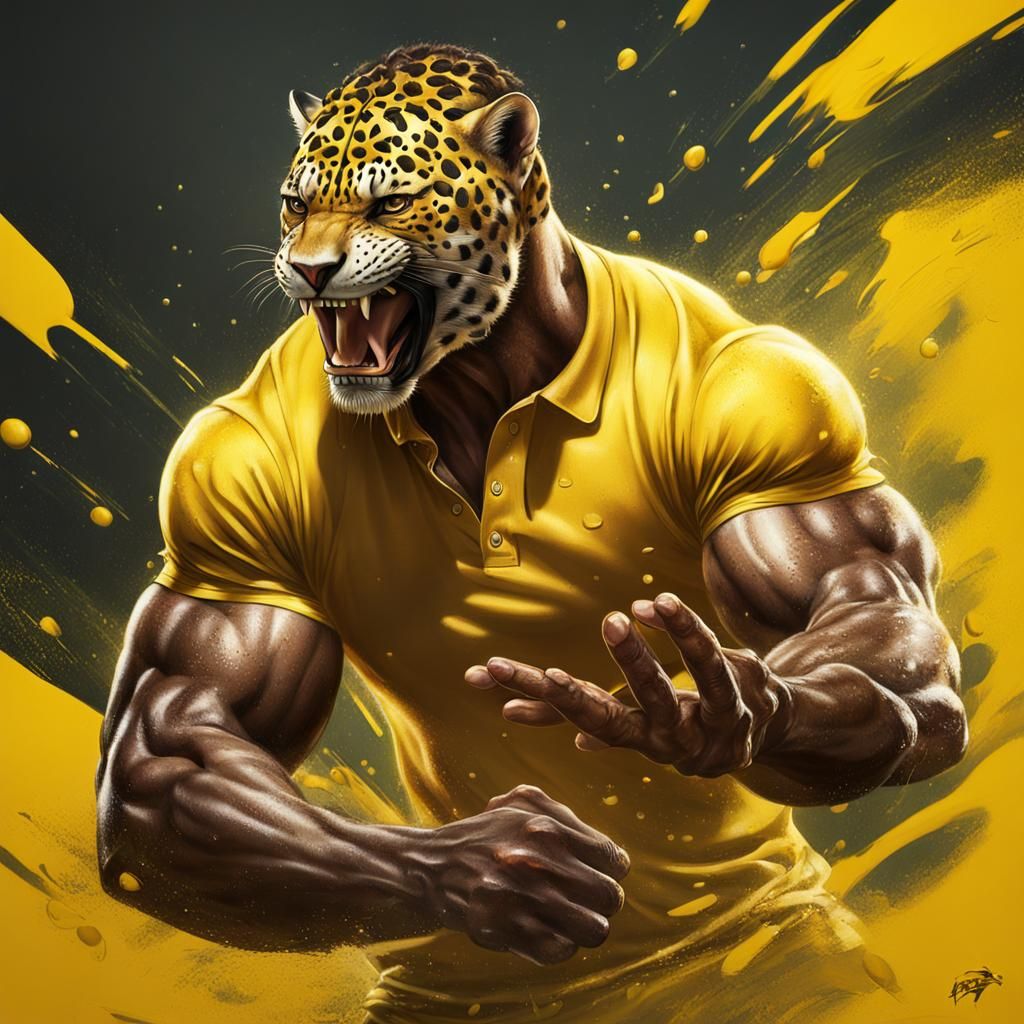 Muscular Jaguar-Man in Hyperrealistic Splash Art