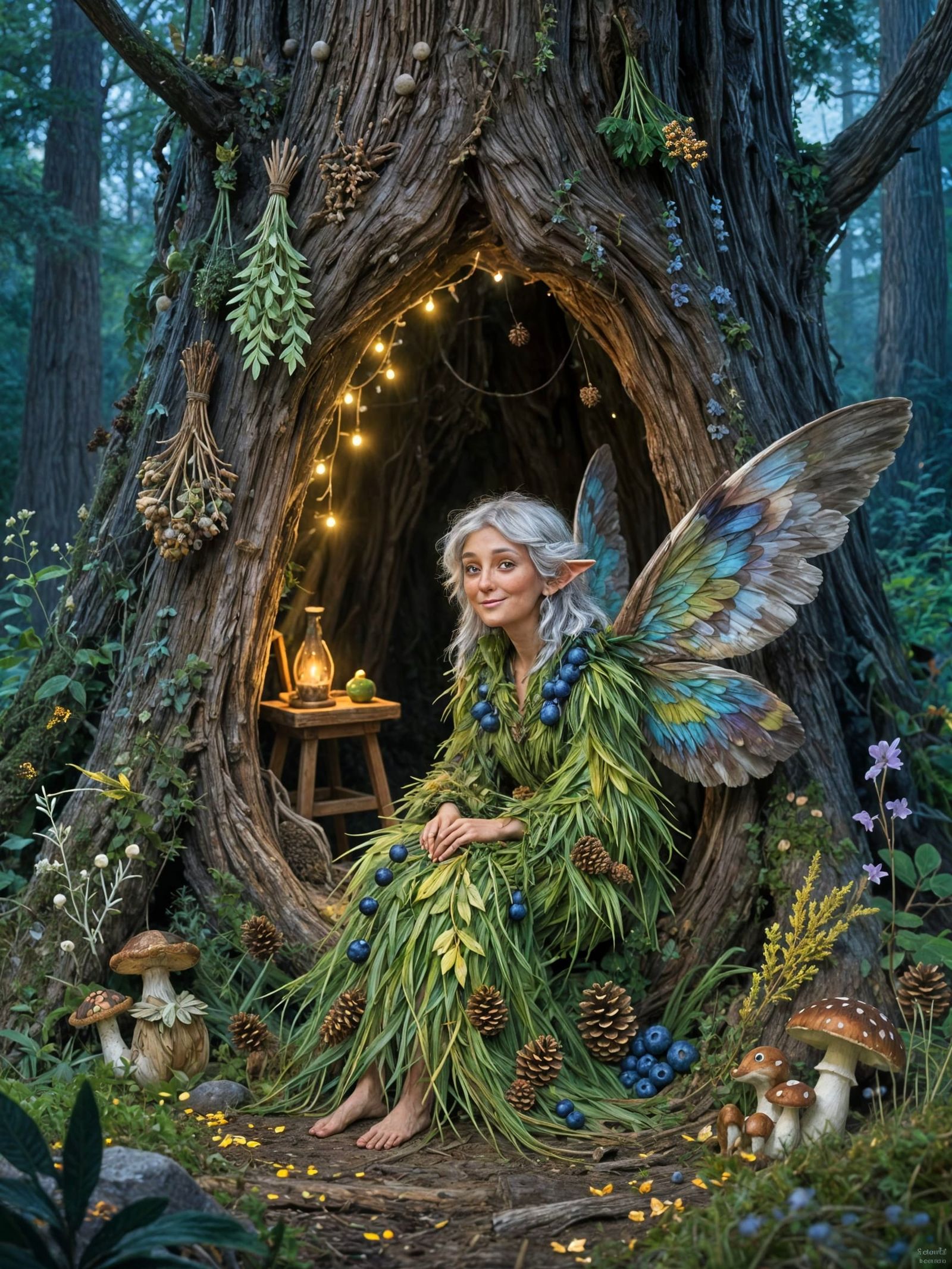 Charming Fairy Home in Redwood Tree Digital Painting