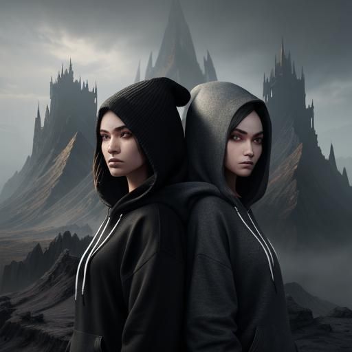 Two Girls in Hoodies: Fantasy Concept Art