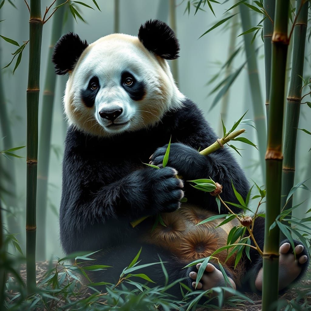 Majestic Panda in Serene Bamboo Forest