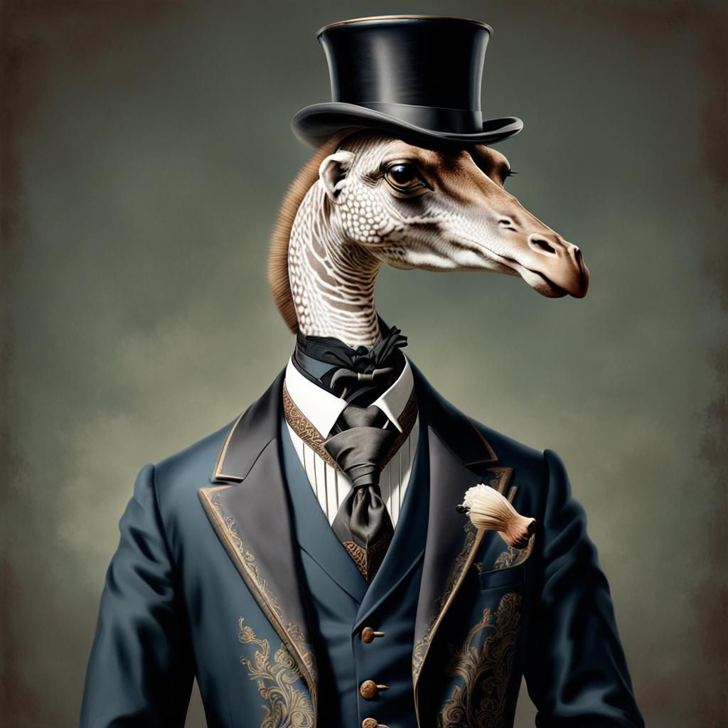 Giraffe in Victorian Suit Portrait