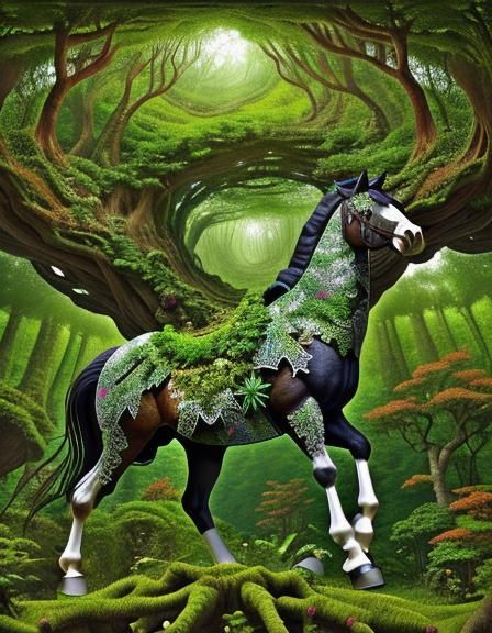 Horse Head Hidden in Intricate Fractal Forest